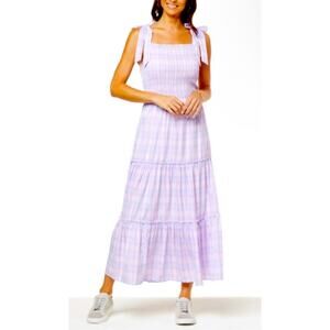 Lacey Chabert Lavender Plaid Smocked Top Maxi Dress 2X NWT